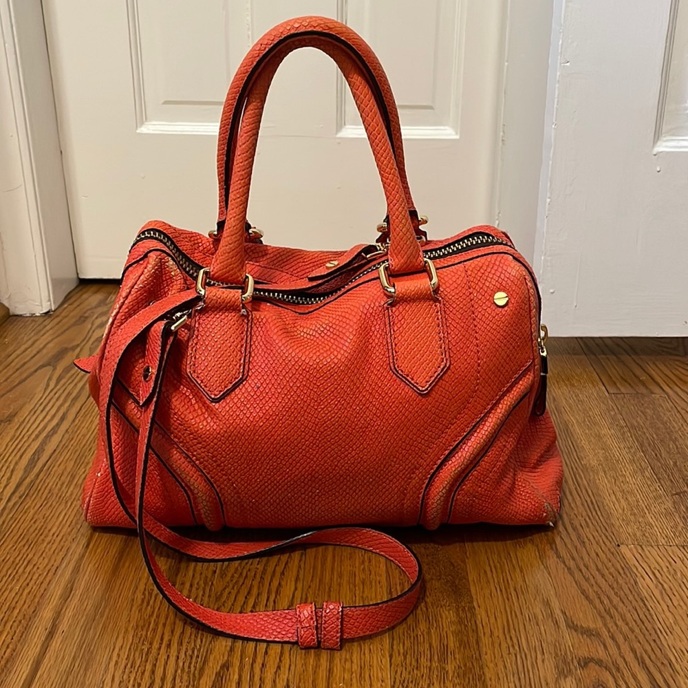 MILLY Zoey Papaya Leather Shoulder Satchel Bag
